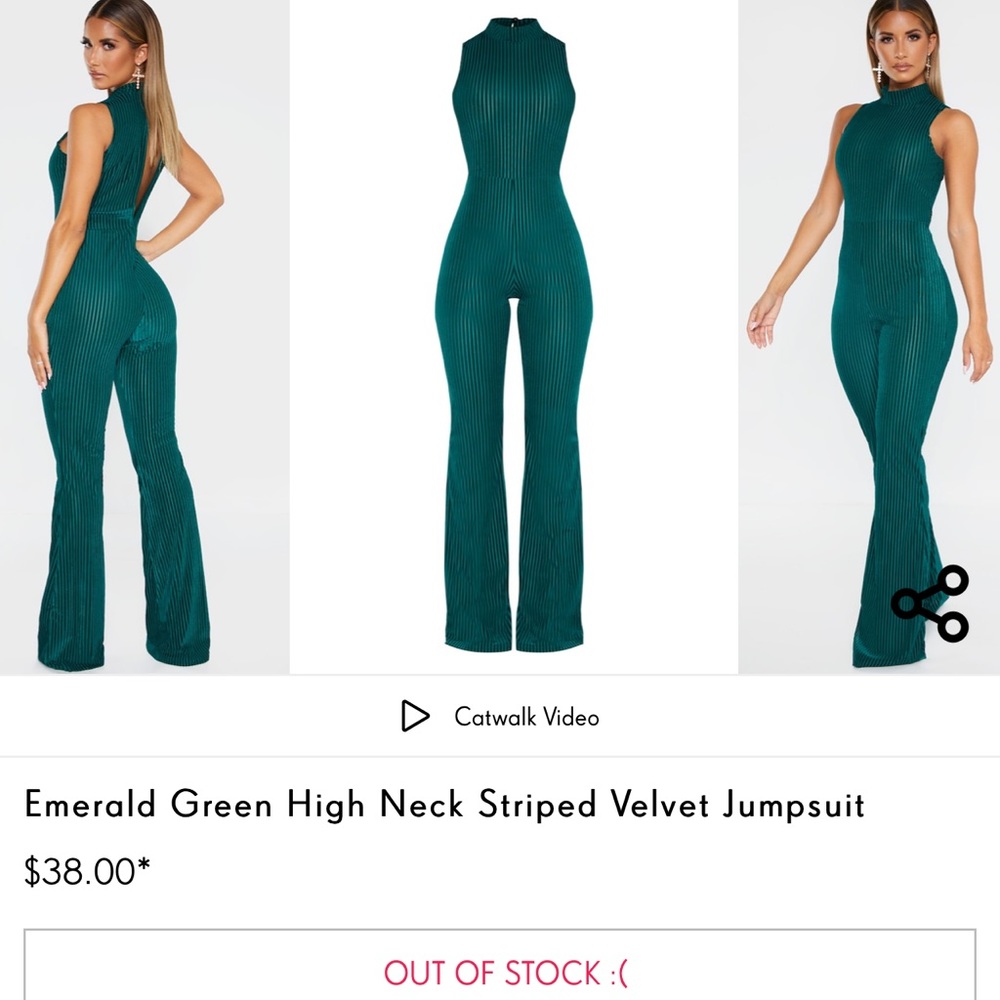 PrettyLittleThing Emerald Green Velvet Jumpsuit